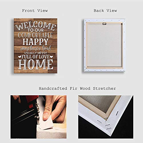 Kas Home Vintage Welcome Canvas Wall Art | Farmhouse Rustic Funny Family Prints Decorative Signs Framed | Wood Background Living Room Porch Wall Decor (15 x 12 inch, Welcome - 01)