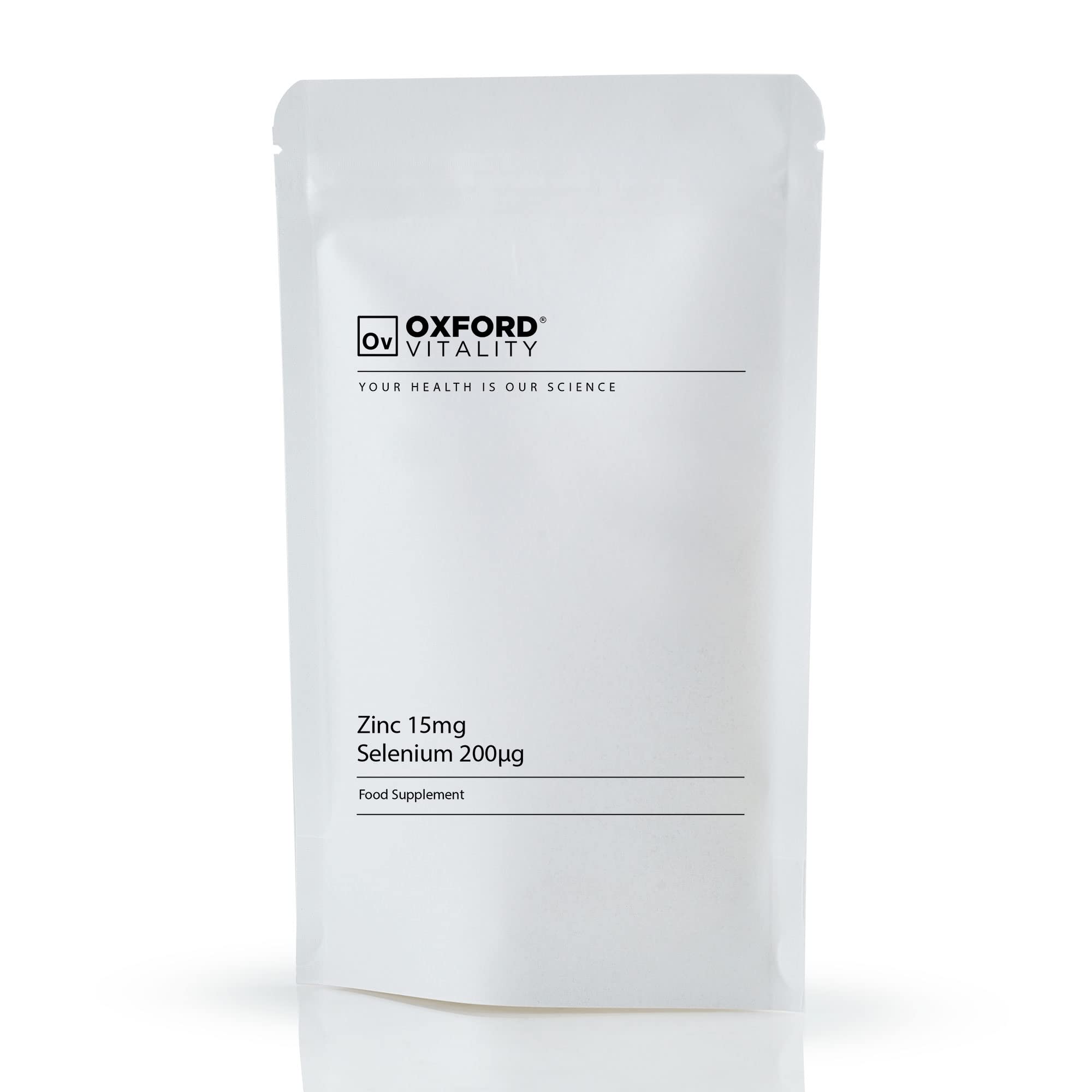 Oxford Vitality Selenium 200mcg and Zinc 15mg Tablets | Immune System Support Hair Skin and Nails Thyroid Function Antioxidant Protection and General Wellbeing | Pack of 120 Tablets