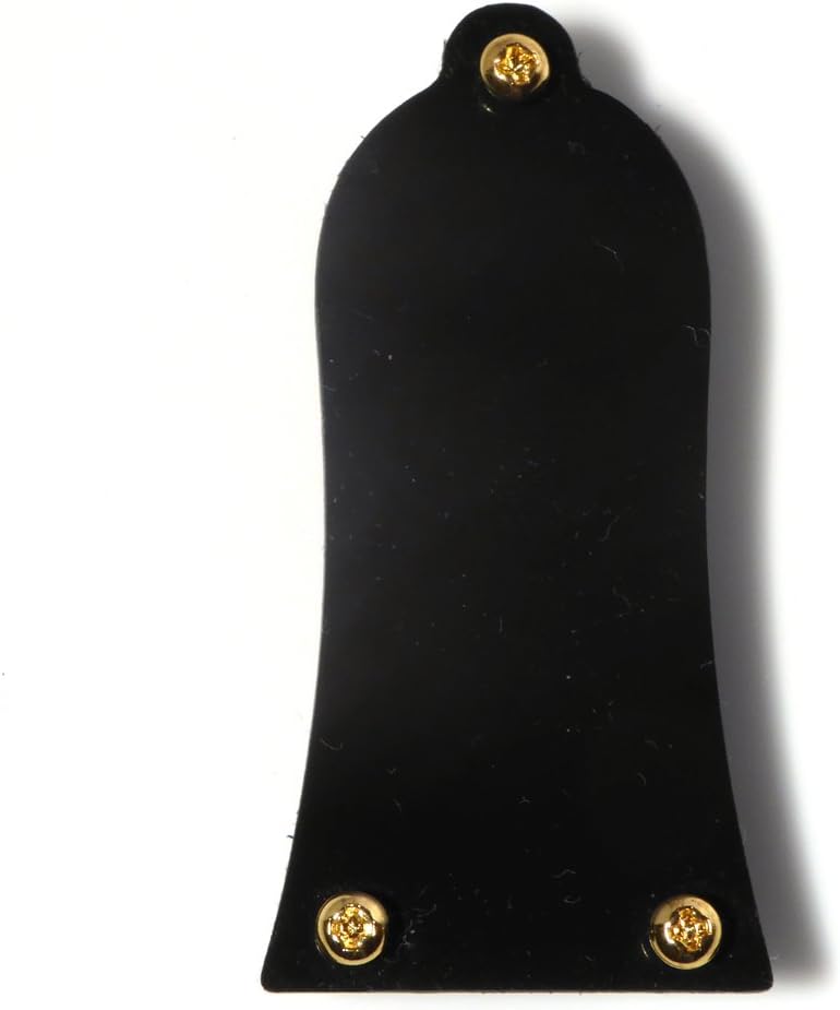 Bell shaped black guitar truss rod cover plate with gold screws