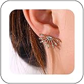 Vacaonio Bohemia Crystal Sunburst Stud Earrings Gold Firework Earrings Fan Shape Rhinestone Earrings cz Half Sun stud Earrings Jewelry for Women