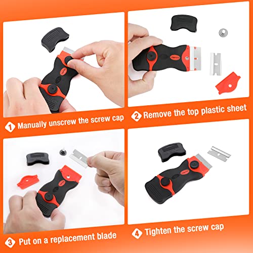 ValueMax 2-Pack Razor Blade Scrapers with 20Pcs Plastic Blades, 20Pcs Metal Blades and 3-Pack Plastic Putty Knives, Cleaning Razor Scraper Remover Tool for Decals, Stickers, Labels, Caulk, Paint