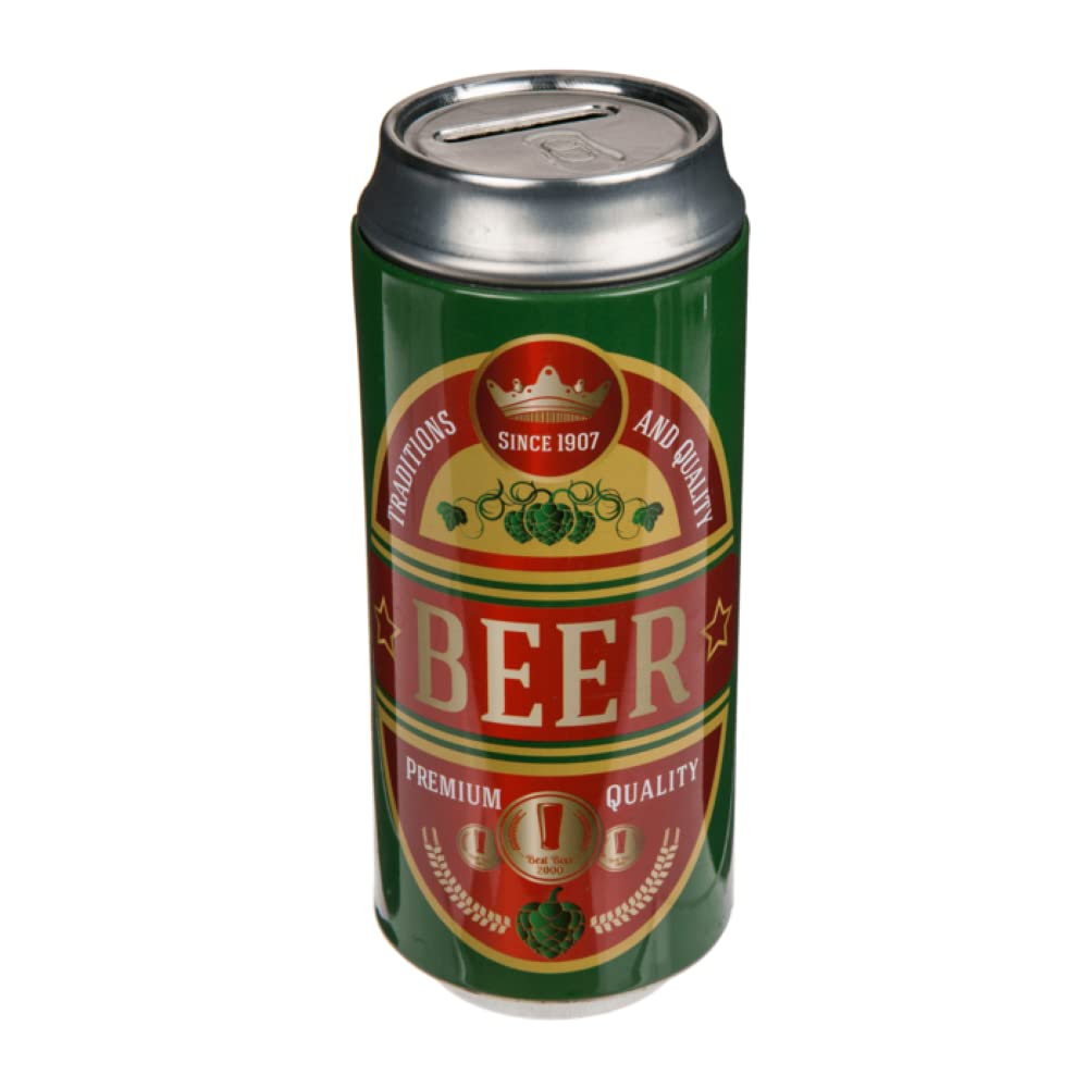 Beer Can Shaped Piggy Bank. Original Tin Piggy Banks with Lids. Cheap Tin Piggy Bank That Can Also Be Used as a Pencil Jar. (Green)
