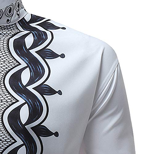 Dressin_Men's Clothes Men's Fashion Printing uxury African Autumn Winter Print Long Sleeve Shirt Top Blouse - Thumbnail 3