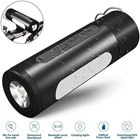 Bluetooth Speaker,SILIFUN Portable IPX5 Waterproof Dustproof Shockproof Bluetooth Speaker Outdoor Wireless Bicycle Speaker with Camp LED Flashlight,Built-in Mic,TF Card for Camping/Beach/Sports(Black)