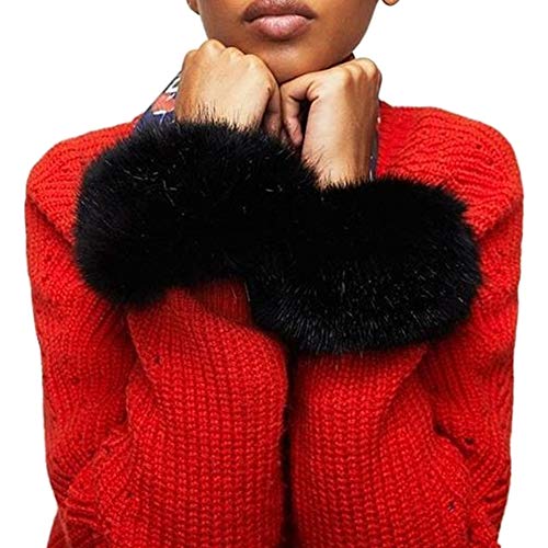 Faux Fur Cuffs Arm Leg Warmers - HOMEYEAH Furry Wrist Cuff Warmer For Women Christmas Gifts - Thumbnail 2