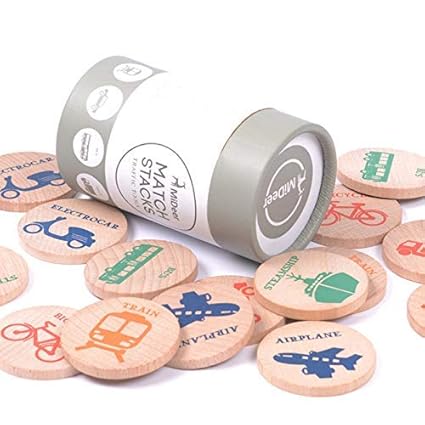 EduToys MiDeer Wooden Educational Memory Matching Match Stacks Flash Cards Traffic Game (Multicolour)