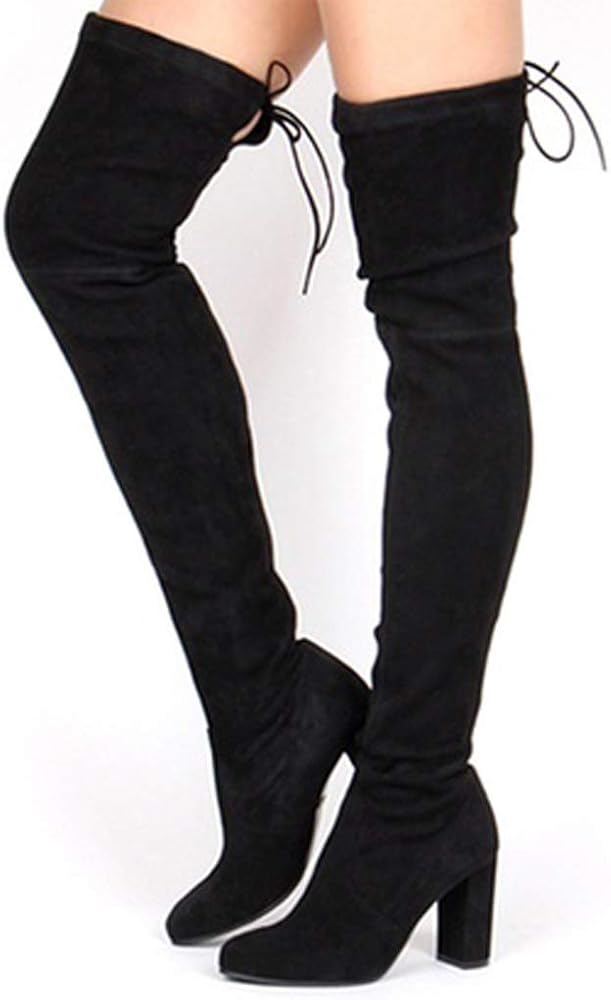 black thigh high boots 3 inch heel