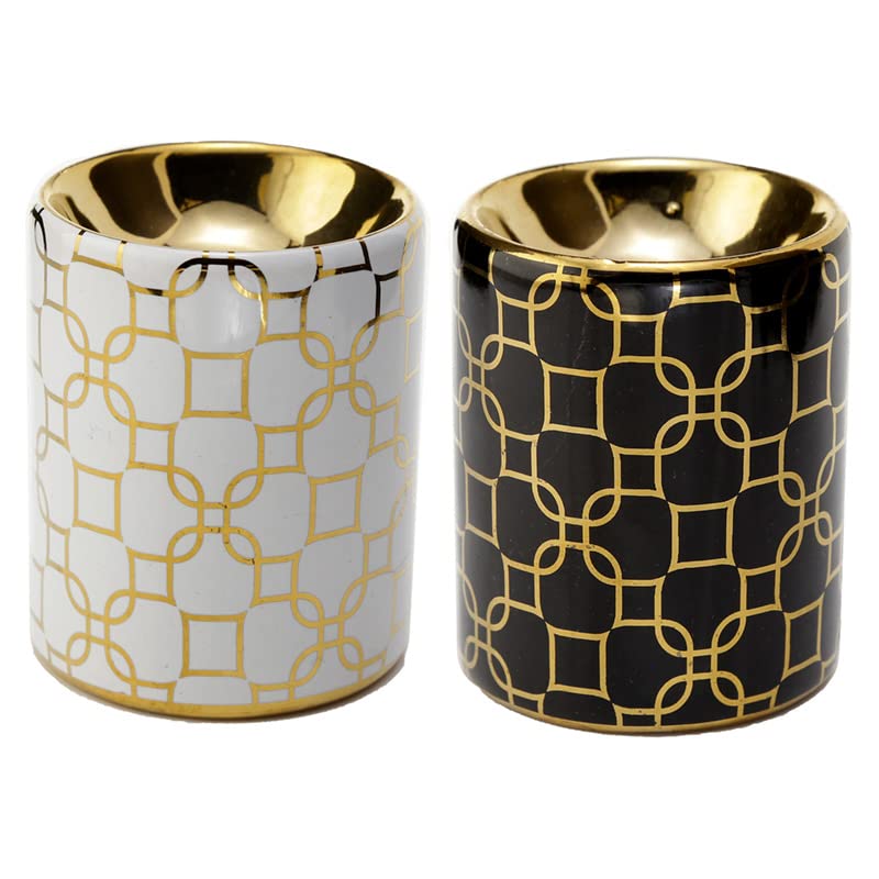 Puckator Eden Metallic Gold Geometric Mini Oil Burner - Ceramic - Living Room Accessories - Wax Liquidizer - For Essential Oils - Wax Burners - Scents Melter - Wax Melt Holder - Room Fragrance
