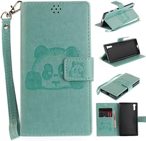 For Sony Xperia XZ /XZs Case [With Tempered Glass Screen Protector],Metatze 3D Emboss Panda PU Leather With Kickstand Card Cash Packet Magnetic Flip Book Wallet Cover (Green)