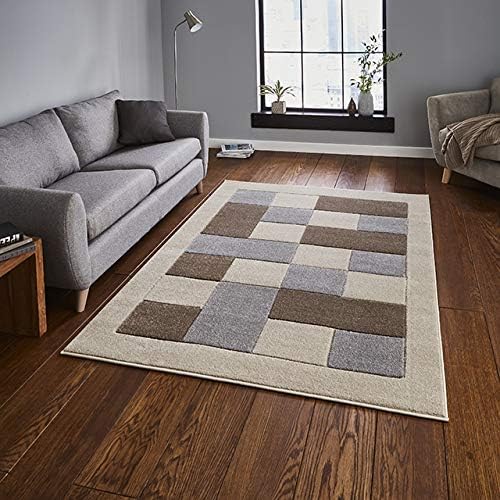 Think Rugs Matrix MT04 Hand Carved Rug, Beige/Grey, 80 x 150 cm