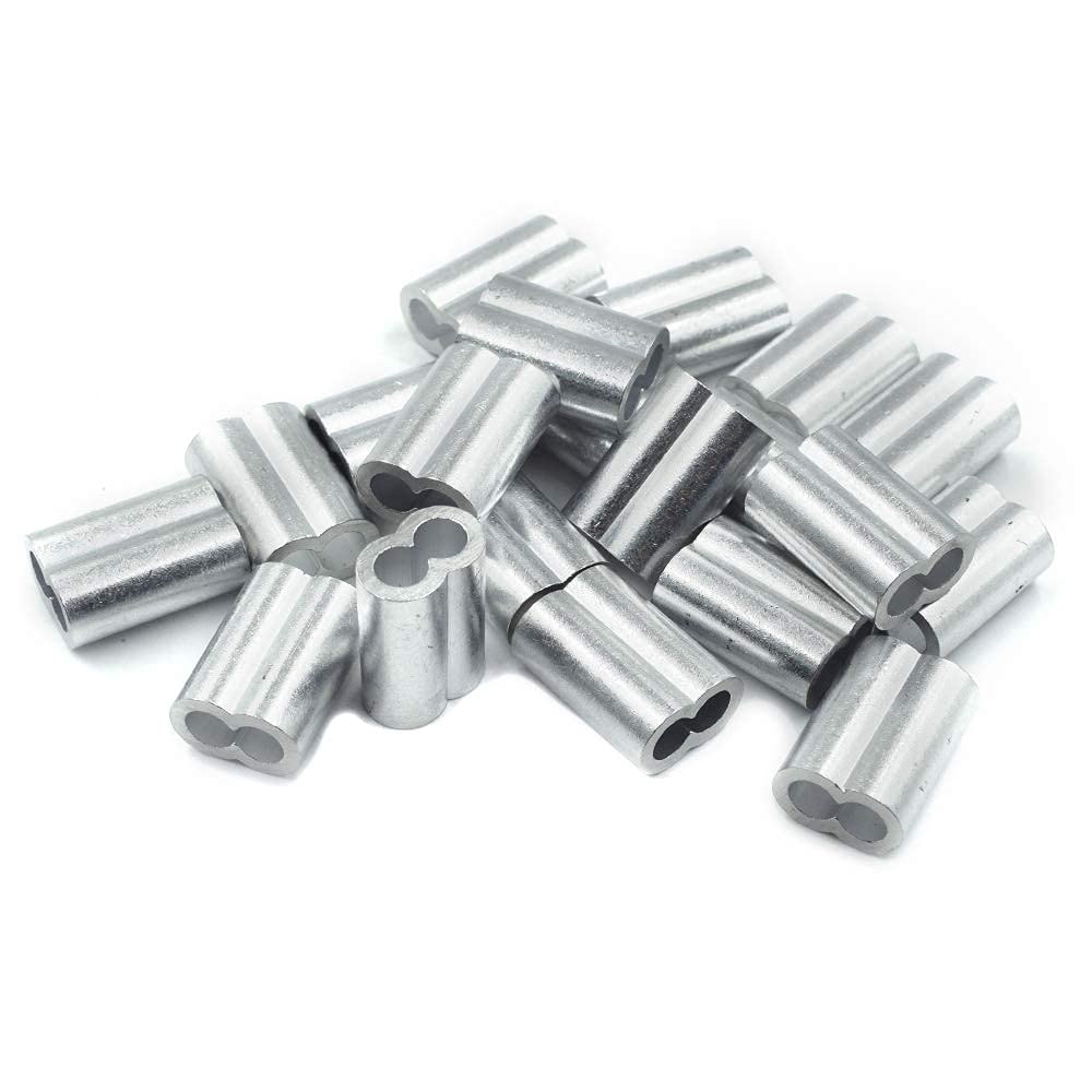 Constrabo® | 50x Aluminium crimping loop sleeve clips with double ferrules 1.5 mm | Cable crimps double sleeves | Pressing sleeves, hourglass ferrules for ropes, wire rope ferrules, press clamp