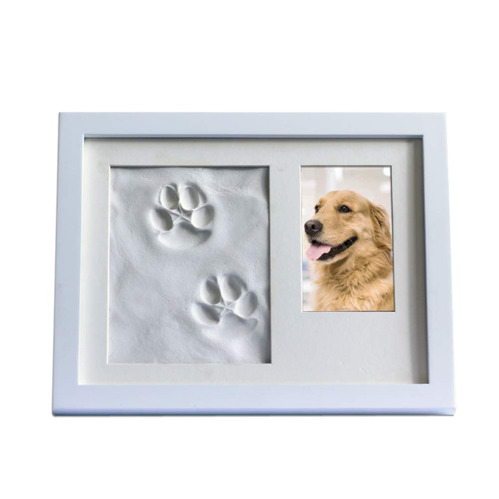 BabyIn Dog or Cat Paw Print Keepsake Folding Photo Frame with Clay for Pet Pawprint Imprint Kit (White)