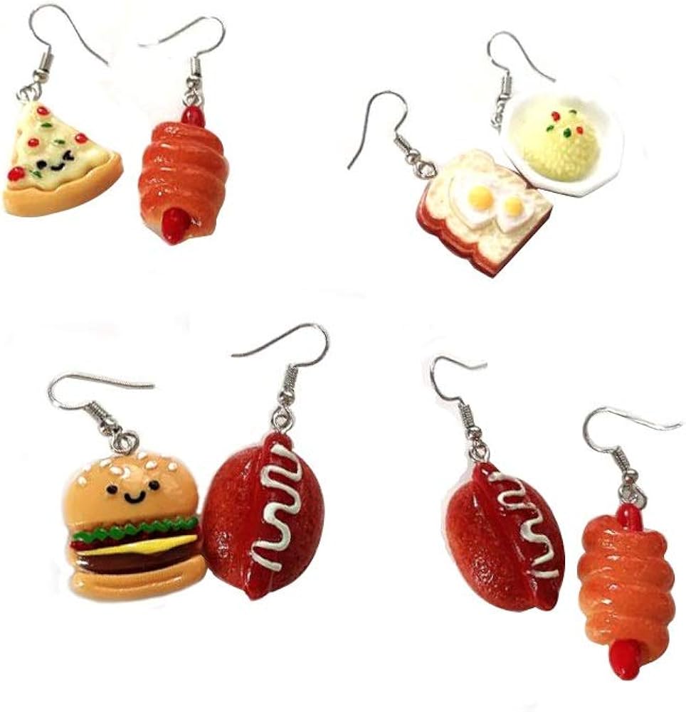JOYID Cute Food Imitate Hamburger Banana Donut Ice Cream Dangle Stud Earrings Resin for Women Girls Jewelry (4pairs Bread)