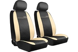 GIANT PANDA Front Car Seat Covers, Bucket Seat Covers, Leather Low Back Auto Seat Covers for Cars, Trucks, Jeep, Van, SUV, Pickup, Airbag Compatible (Beige)