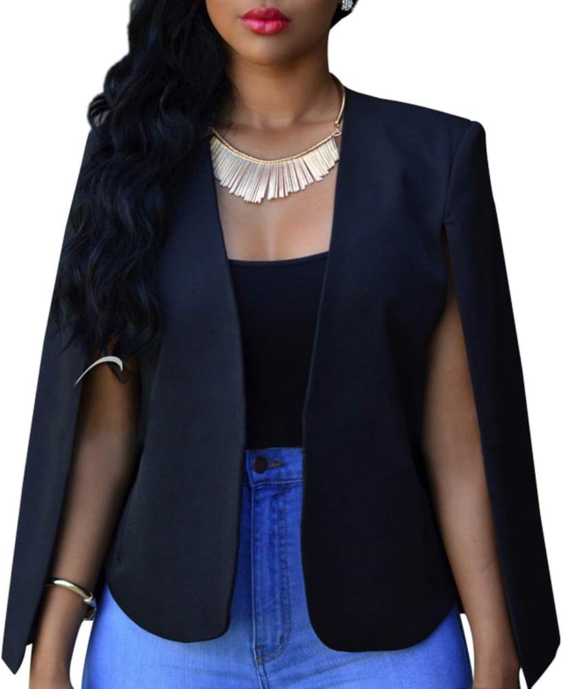 VERO VIVA Women's Open Front Casual Cape Blazer Wear to Work Solid Suit Coat