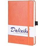 Super Thick Classic Bound Notebook with Pen Loop - PU Leather, A5 Wide Ruled Hardcover Writing Notebooks with Pocket + Banded, Large, 192 Pages, 8.4 x 5.7 in - Light Brown