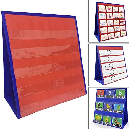VerneAnn Desktop Pocket Chart Stand Classroom Home Folding Double Sided Tabletop Pocket Chart