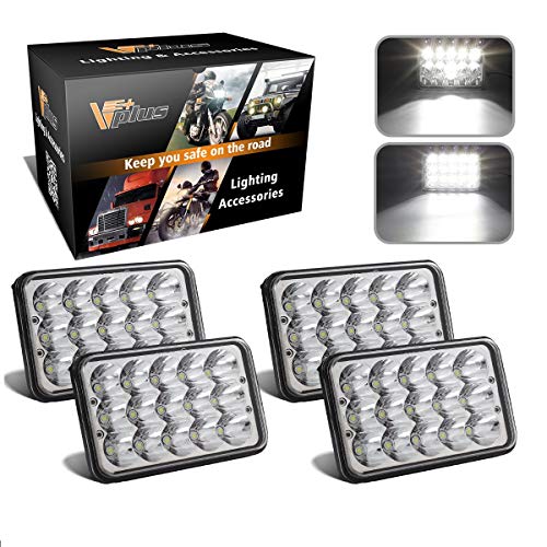 4PCS Partsam 4x6 LED Headlights Sealed Beam 6x4 Conversion Kit H4651 H4666 H4656 Compatible with Kenworth KW 900/Peterbilt 379/Ford Truck/Chevy K10 K20 Van RV Camper Headlamp Assembly