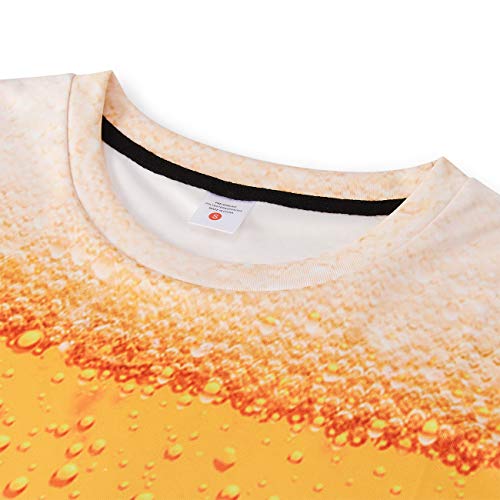 RAISEVERN Unisex Casual 3D - Bier - Muster gedruckt Short T-Shirts Top Tees Gelb