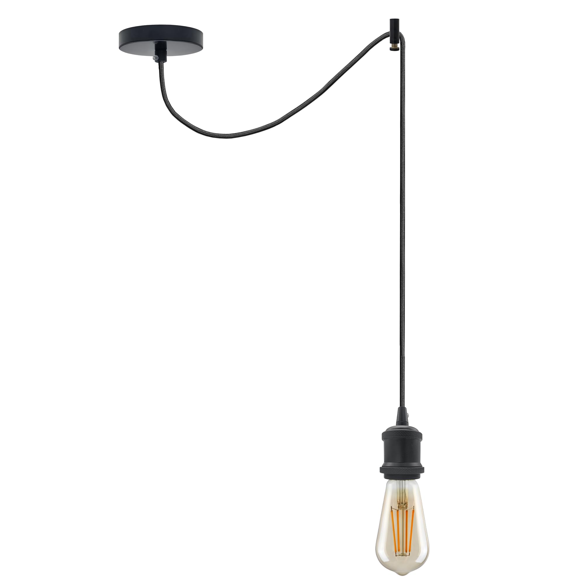 LEDSone Industrial Ceiling Pendant Light – E27 Screw Lamp Holder with 2m Braided Cable for Kitchen Island, Dining Room, Living Room & Bedroom — image 1
