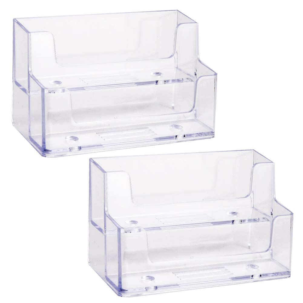 Xinzistar 2 PCS Business Card Holder Acrylic Plastic 2 Tiers Card Organiser Clear Card Display Stand Box for Office School Home Desk Tidy, Hold Up 240 Cards