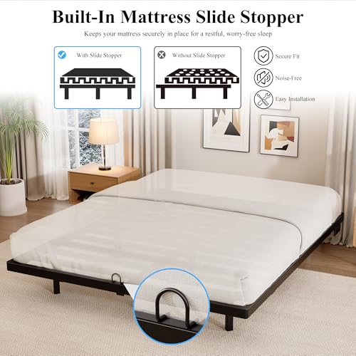 Floating Bed Frame King Size with Smart LED Lights and Charging Station, Heavy Duty Modern Metal Platform Bed No Box Spring Needed - Easy Assembly and Noise Free