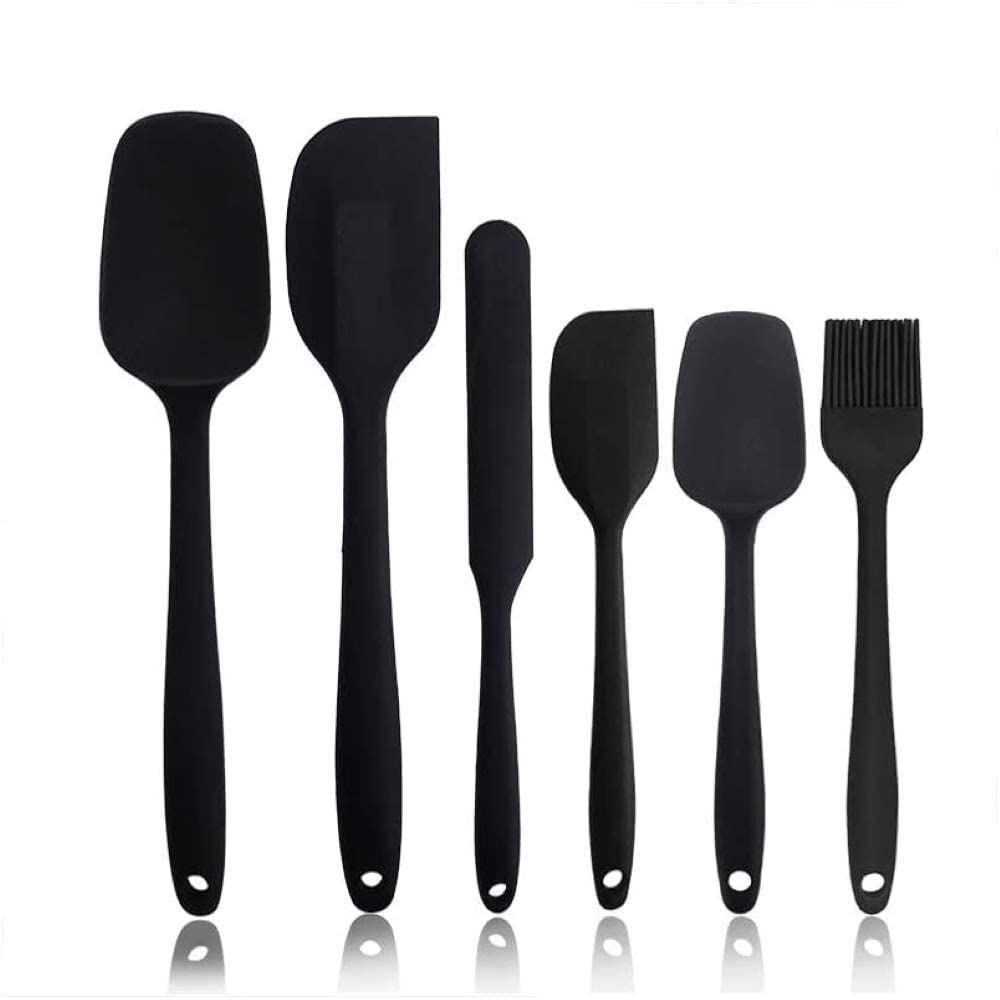 JJA Cooking Spatula for Cooking, Mixing Non Stick Cookware Set of 6 Kitchen Utensils Accessories Silicone Strong, Flexible & Heat Resistant, Kitchen Gadgets (Black)