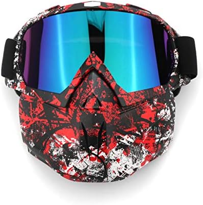 BOROLA Tactical Mask, Retro Motorcycle Goggles with Removable Face Mask, Safety Goggles Mask UV400 Protection Compatible for Nerf N-Strike Elite Toy Gun Game (Red-Black Pattern)