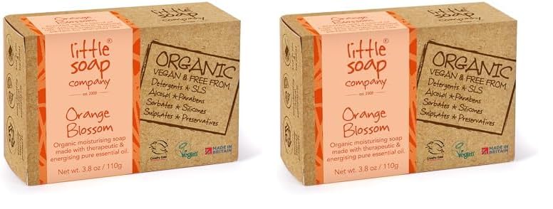 Little Soap Company Organic Orange Blossom Bar Soap - Vegan, Cruelty Free, No SLS or Parabens With Sweet Orange, Rose & Neroli Essential Oils, Eco Friendly Body & Hand Soap Bar,110g (Pack of 2)