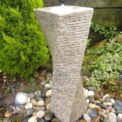 Beige Granite Drilled Twisted Column Water Feature
