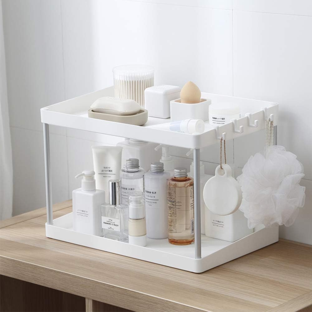 Display Shelves, ABS plastic, 2-Tier Free Standing Shelf, Desktop Storage Organizer Rack, Kids Bookshelf for Home Living Room Bathroom Kitchen Office(large)