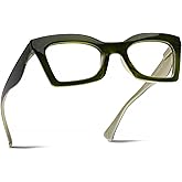 Blue Light Blocking Reading Glasses Women Computer Stylish Readers Fashion Square Design with Spring hinge,Dark Green 1.5