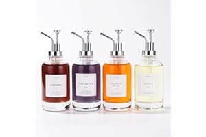 MoliMoli Coffee Syrup Dispenser for Coffee Bar, Coffee Pump Dispenser, Glass Syrup Bottle w. Pump, Maple/Coffee Syrup Bottles, Syrup Dispenser Set of 4, w. Labels, Siver