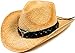 Apollo Western Structured Curved Brim PU Leather Banded Straw Cowboy Hat, Beige/Bull