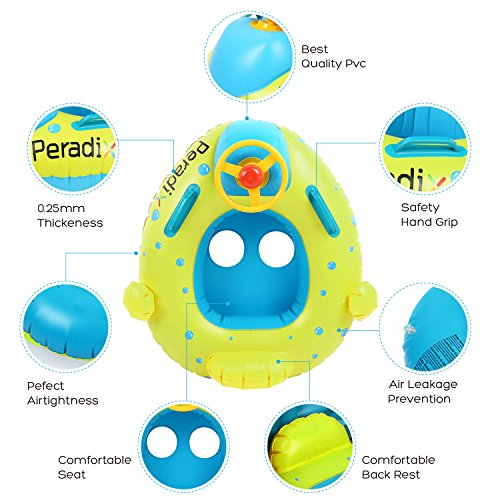 Peradix Baby Float Water Toys with Inflatable Canopy Sunshade Swimming Pool Boat Floating Ring (Apple Green) - Thumbnail 2