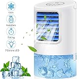 Humidifiers Air Conditioner Fan, Personal Desk Fan Space Air Cooler Mini Portable Table Evaporative AC Ultra-Quiet Purifier Cooling Fan with Handle and 7 Colors LED Lights for Home, Office, Dorm