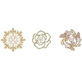 3-Pack Pearl Rhinestone Brooch Set for Women, Camellia Flower Lapel Pins with Imitation Pearls, Dress Coat Scarf Pins, Wedding Bridal Party Gift Accessories
