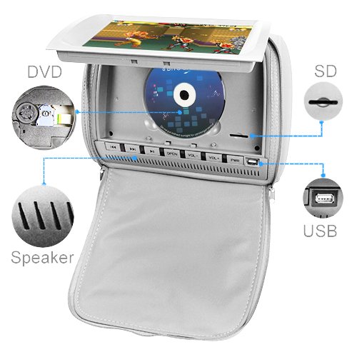 9 inch 1080P Car Headrest DVD Player Video Monitor with Leather Cover Zipper IR Wireless Headphones Games for Kids Road Trips Entertainment System (Touch Screen, Grey) - Thumbnail 5