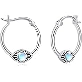 Evil Eye Hoop Earrings 925 Sterling Silver Demon Eye Moonstone Hoop Earrings for Women Lucky Protection Jewelry Gifts