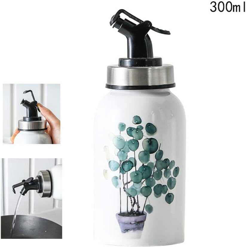 Daoyuan Oil Bottle Oil Bottle Ceramic Oil & Vinegar Dispenser, Oil Bottle Oil Reservoir Leakproof Lubricator Nozzle Leakproof Spout Dustproof, 300ML