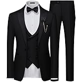 MAGE MALE Men's 3 Piece Suit One Button Slim Fit Formal Wedding Prom Tuxedo Suits Party Dinner Blazer Vest Pants Set