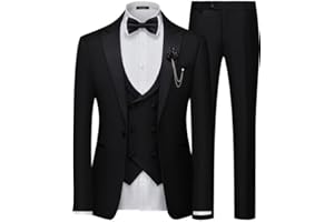 MAGE MALE Men's 3 Piece Suit One Button Slim Fit Formal Wedding Prom Tuxedo Suits Party Dinner Blazer Vest Pants Set