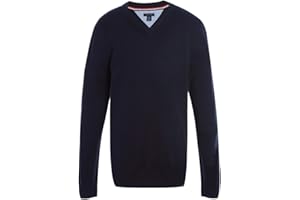 Tommy Hilfiger Boy's Long Sleeve V-neck Sweater, Kids School Uniform Clothes, Pullover