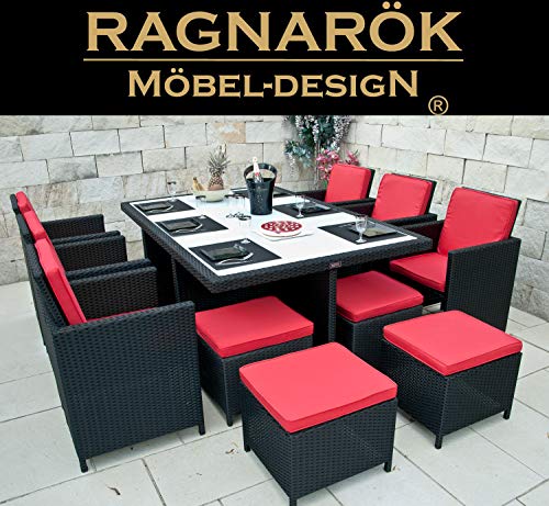 Ragnarök-Möbeldesign Heimdall Premium PolyRattan - Deutscher Hersteller - 8 Jahre GARANTIE - Aluminium Gartenmöbel Essgruppe Tisch Stuhl Hocker Schwarz Rostfrei Rattan Garten Sitzgruppe – Bild 3