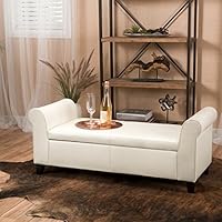 Great Deal Furniture Danbury Off-White Leather Armed Storage Ottoman Bench