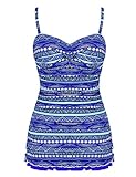 Hilor Women's One Piece Swimsuits Tummy Control Swimwear Ruffle Swimdress with Built in Swim Brief