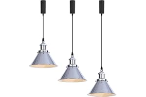 KAYYELAMP 3-Pack Adjusted Wire Length H-Type Track Hanging Light 3.9 Ft Black Cord E26 Base Silver Metal Pendant Light Fixture,Industrial Lamp for Loft Aisle Balcony(No Bulb,No Track)