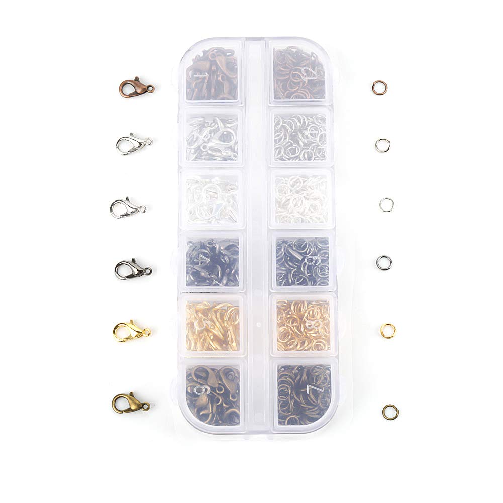 Assorted Colors Lobster Clasps and Mixed Color Open Jump Rings with Storage Case for DIY Necklace Bracelet Chain Jewelry Making Supplies