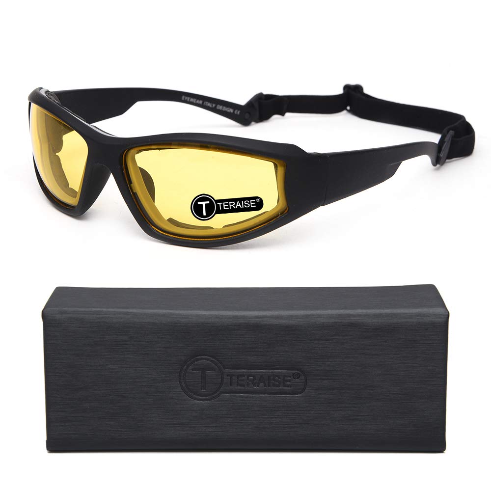TERAISE Motorcycle Riding Glasses Safety Ski Goggles Adjustable UV Protective Windproof Dustproof Anti Fog Sunglasses for Various outdoor sports (Yellow)
