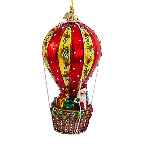 Noble Gems Kurt Adler 5-1/2-Inch Glass Santa in Hot Air Balloon Ornament